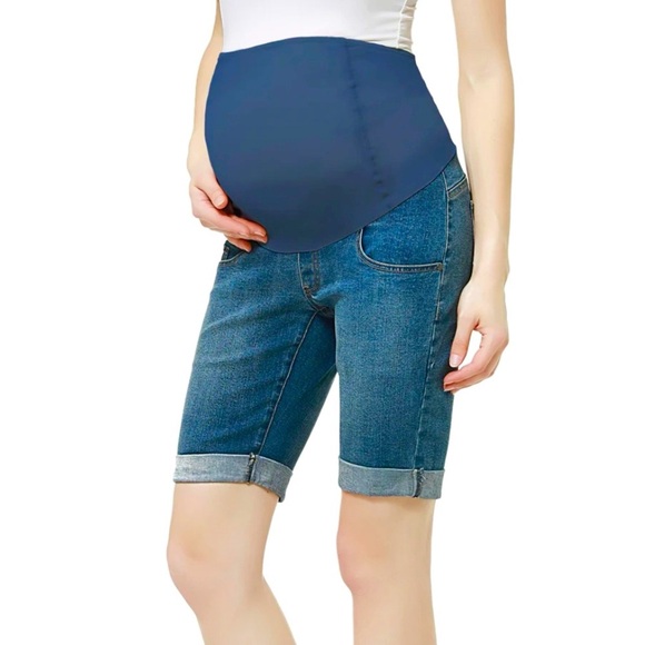 Kimi+Kai Maternity Over Belly 9” Bermuda Jean Shorts Abbie Rolled Cuff 30 10 - Picture 1 of 7